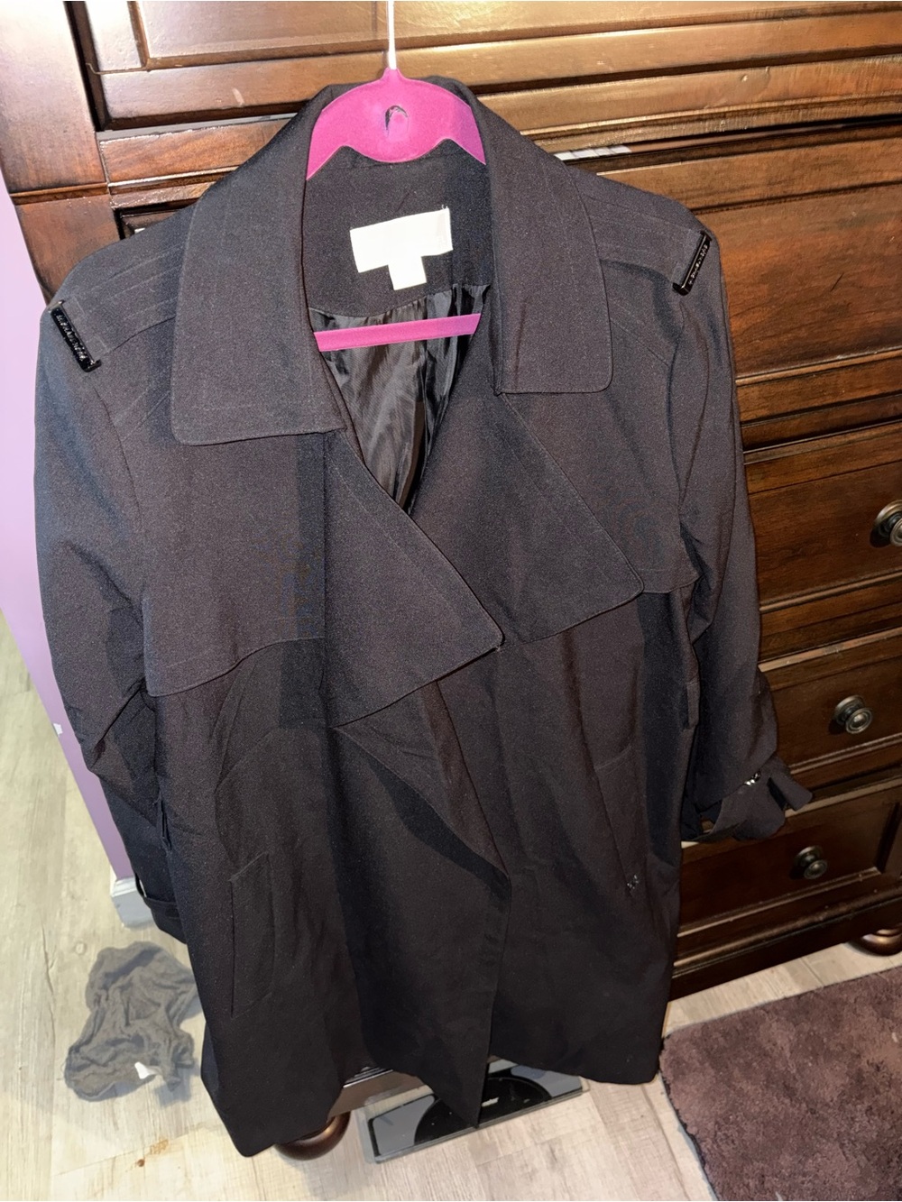 Classic Women's Asymmetrical Black Trench Coat